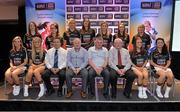 30 May 2013; The Ulster representatives in the 2013 TESCO HomeGrown Ladies National Football Teams of the League, back row, from left, Emma Kelly, Antrim, Sinead Greene, Cavan, Karen Gutherie, Donegal, Clara Fitzpatrick, Down, Emma Joyce, Down, Fionnuala McKenna, Armagh, Claire Timoney, Antrim, and Edel Campbell, Fermanagh. Front row, from left, Sinead McCleary, Armagh, Caoimhe Mohan, Monaghan, Gerry Doherty, Paul Swift, John Hoe Brady, Philip O'Hehir, Grainne McNally, Monaghan, and Christina Reilly, Monaghan. Selected but not pictured, Catherine Mullan, Antrim, Caroline O'Hanlon, Armagh, and Sinead Fegan, Down. 2013 TESCO HomeGrown Ladies National Football Team of the League Presentations. Croke Park, Dublin. Picture credit: Barry Cregg / SPORTSFILE