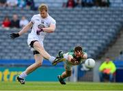 1 June 2013; Tomás O’Connor, Kildare, shoots goalwards under pressure from Paul McConway, Offaly. Leinster GAA Football Senior Championship, Quarter-Final, Offaly v Kildare, Croke Park, Dublin. Picture credit: Ray McManus / SPORTSFILE