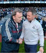 1 June 2013; Jim Gavin, Dublin manager, right, exchanges a hand shake with Pat Flanagan, Westmeath manager. Leinster GAA Football Senior Championship, Quarter-Final, Dublin v Westmeath, Croke Park, Dublin. Picture credit: Oliver McVeigh / SPORTSFILE