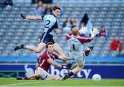 1 June 2013; Diarmuid Connolly, Dublin, shoots past Gary Connaughton and John Gaffey, Westmeath only to have his kick saved on the line by Mark McCallon. Leinster GAA Football Senior Championship, Quarter-Final, Dublin v Westmeath, Croke Park, Dublin. Picture credit: Ray McManus / SPORTSFILE
