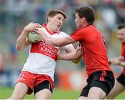 2 June 2013; Declan Mullan, Derry, in action against Peter Turley, Down. Ulster GAA Football Senior Championship, Quarter-Final, Derry v Down, Celtic Park, Derry. Picture credit: Oliver McVeigh / SPORTSFILE