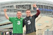 2 June 2013; Republic of Ireland supporters Mark Bohan, left, and Gary Victory, both from Rathfarnham, Dublin, before the game. Three International Friendly, Republic of Ireland v Georgia, Aviva Stadium, Lansdowne Road, Dublin. Picture credit: Barry Cregg / SPORTSFILE