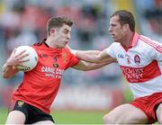 2 June 2013; Ryan Boyle, Down, in action against Patsy Bredley, Derry. Ulster GAA Football Senior Championship, Quarter-Final, Derry v Down, Celtic Park, Derry. Picture credit: Oliver McVeigh / SPORTSFILE