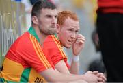 2 June 2013; Paul Coady, Carlow, who was the third Carlow player to be sent off by referee Johnny Ryan on the sideline with team-mate Des Shaw who was subbed during the game against Laois. Leinster GAA Hurling Senior Championship, Quarter-Final, Laois v Carlow, O'Moore Park, Portlaoise, Co. Laois. Picture credit: Matt Browne / SPORTSFILE