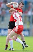 2 June 2013; Daniel McCartan, Down, in action against Coilin Devlin, Derry. Ulster GAA Football Senior Championship, Quarter-Final, Derry v Down, Celtic Park, Derry. Picture credit: Oliver McVeigh / SPORTSFILE