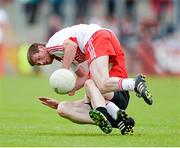 2 June 2013; Ryan Scott, Derry, in action against Brendan McArdle, Down. Ulster GAA Football Senior Championship, Quarter-Final, Derry v Down, Celtic Park, Derry. Picture credit: Oliver McVeigh / SPORTSFILE