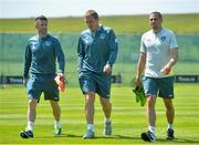 4 June 2013; Republic of Ireland players Robbie Keane, left, Richard Dunne, and Jonathan Walters, right, after squad training ahead of their 2014 FIFA World Cup qualifier against Faroe Islands on Friday. Republic of Ireland Squad Training, Gannon Park, Malahide, Co. Dublin. Picture credit: Brian Lawless / SPORTSFILE