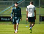 4 June 2013; Republic of Ireland's Robbie Keane, left, and Jonathan Walters in action during squad training ahead of their 2014 FIFA World Cup qualifier against Faroe Islands on Friday. Republic of Ireland Squad Training, Gannon Park, Malahide, Co. Dublin. Picture credit: David Maher / SPORTSFILE