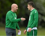 3 June 2013; Paul Doolin, Republic of Ireland Under-19 manager, in conversation with Sean Long. Under-19 Friendly, Republic of Ireland v Ireland Colleges Selection. Johnstown House, Enfield, Co. Meath. Picture credit: David Maher / SPORTSFILE