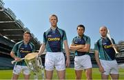 5 June 2013; Hurling stars Henry Shefflin, Kilkenny, Seán Óg Ó hAilpín, Cork, Damien Hayes, Galway, and Eoin Kelly, Tipperary, got together in Croke Park to mark Centra's fourth year, as official sponsor of the GAA Hurling All-Ireland Senior Championship. These four all-star players, along with John Mullane will be getting together with Centra to spread the GAA message through a series of family community hurling events in stadiums and clubs throughout Ireland this summer. For more information on the Centra Community Events see centra.ie or find Centra Ireland on Facebook and Twitter for details on how to register. Pictured at the launch are, from left, Damien Hayes, Galway, Henry Shefflin, Kilkenny, Seán Óg Ó hAilpín, Cork, and Eoin Kelly, Tipperary. Croke Park, Dublin. Picture credit: Brian Lawless / SPORTSFILE