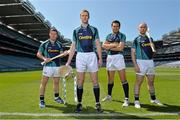 5 June 2013; Hurling stars Henry Shefflin, Kilkenny, Seán Óg Ó hAilpín, Cork, Damien Hayes, Galway, and Eoin Kelly, Tipperary, got together in Croke Park to mark Centra's fourth year, as official sponsor of the GAA Hurling All-Ireland Senior Championship. These four all-star players, along with John Mullane will be getting together with Centra to spread the GAA message through a series of family community hurling events in stadiums and clubs throughout Ireland this summer. For more information on the Centra Community Events see centra.ie or find Centra Ireland on Facebook and Twitter for details on how to register. Pictured at the launch are, from left, Damien Hayes, Galway, Henry Shefflin, Kilkenny, Seán Óg Ó hAilpín, Cork, and Eoin Kelly, Tipperary. Croke Park, Dublin. Picture credit: Brian Lawless / SPORTSFILE
