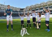 5 June 2013; Hurling stars Henry Shefflin, Kilkenny, Seán Óg Ó hAilpín, Cork, Damien Hayes, Galway, and Eoin Kelly, Tipperary, got together in Croke Park to mark Centra's fourth year, as official sponsor of the GAA Hurling All-Ireland Senior Championship. These four all-star players, along with John Mullane will be getting together with Centra to spread the GAA message through a series of family community hurling events in stadiums and clubs throughout Ireland this summer. For more information on the Centra Community Events see centra.ie or find Centra Ireland on Facebook and Twitter for details on how to register. Pictured at the launch is Kilkenny's Henry Shefflin with stars of the future, from left, Rian McEntaggart, age 5, from Dunshaughlin, Co. Meath, Faye McEntaggart, age 7, from Dunshaughlin, Co. Meath, Alex Bray, age 14, from Dublin, Alanna McEntaggart, age 7, from Dunshaughlin, Co. Meath, and Arron McEntaggart, age 9, from Dunshaughlin, Co. Meath. Croke Park, Dublin. Picture credit: Brian Lawless / SPORTSFILE