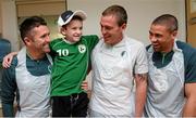 5 June 2013; Republic of Ireland's Robbie Keane, Richard Dunne and Jonathan Walters with Cody Nolan, age 8, from Carlow, during a visit to Our Lady's Children's Hospital. Our Lady's Children's Hospital, Crumlin, Dublin. Picture credit: David Maher / SPORTSFILE