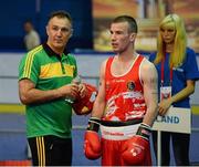 5 June 2013; John Joe Nevin, Ireland, and coach Billy Walsh. EUBC European Men's Boxing Championships 2013, Minsk, Belarus. Photo by Sportsfile