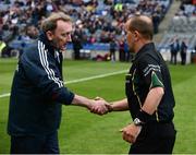 1 June 2013; Westmeath manager Pat Flanagan and referee eddie Kinsella shake hands before the game. Leinster GAA Football Senior Championship Quarter-Final, Dublin v Westmeath, Croke Park, Dublin. Picture credit: Ray McManus / SPORTSFILE
