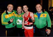 7 June 2013; John Joe Nevin, Ireland, celebrates after beating Wladimir Nikitin, Russia, in their 56kg Bantamweight semi-final bout, with coaches, from left, Billy Walsh,  Eddie Bolger and Zaur Antia. EUBC European Men's Boxing Championships 2013, Minsk, Belarus. Photo by Sportsfile