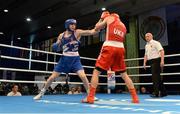 7 June 2013; Jason Quigley, left, Ireland, exchanges punches with Ievgen Khytrov, Ukraine, during their 75Kg Middleweight semi-final bout. EUBC European Men's Boxing Championships 2013, Minsk, Belarus. Photo by Sportsfile