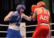 7 June 2013; Paddy Barnes, left, Ireland, exchanges punches with Salman Alizada, Azerbaijan, during their 49Kg Light Flyweight semi-final bout. EUBC European Men's Boxing Championships 2013, Minsk, Belarus. Photo by Sportsfile