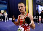 8 June 2013; John Joe Nevin, Ireland, celebrates after beating Mykola Butsenko, Ukraine, and winning gold in the 56kg Bantamweight division. EUBC European Men's Boxing Championships 2013, Minsk, Belarus. Photo by Sportsfile