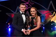 3 November 2017; Hurler of the Year Joe Canning of Galway with Shannon Keady, daughter of the late Tony Keady during the PwC All Stars 2017 at the Convention Centre in Dublin. Photo by Brendan Moran/Sportsfile
