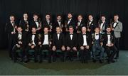 3 November 2017; The PwC Football All Stars 2017 team, back row, from left, Mayo's Keith Higgins, Tyrone's Colm Cavanagh, Mayo's David Clarke, Dublin's James McCarthy, Dublin's Cian O'Sullivan, Mayo's Aidan O'Shea, Dublin's Michael Fitzsimons, Dublin's Dean Rock, Kerry's Paul Geaney and Dublin's Paul Mannion. Front row, from left, Mayo's Colm Boyle, Mayo's Chris Barrett, Mayo's Andy Moran, David Collins, GPA President, Feargal O'Rourke, Managing Partner, PwC, Uachtarán Chumann Lúthchleas Gael Aogán Ó Fearghail, Dublin's Con O'Callaghan, and Dublin's Jack McCaffrey during the PwC All Stars 2017 at the Convention Centre in Dublin. Photo by Seb Daly/Sportsfile