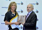 8 June 2013; Kelly Diggin, is presented with the Girl's U16 International Player of the Year award by Ger Tarrant, I.A.C. Basketball Ireland Annual Awards 2012/2013, National Basketball Arena, Tallaght, Dublin. Picture credit: Barry Cregg / SPORTSFILE