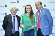 8 June 2013; Aileen Crowley, Calasanctius, Oranmore, Co. Galway, is presented with her International Cap by Ger Tarrant, I.A.C, left, and Gerry Kelly, President of Basketball Ireland. Basketball Ireland Annual Awards 2012/2013, National Basketball Arena, Tallaght, Dublin. Picture credit: Barry Cregg / SPORTSFILE