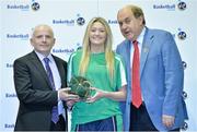 8 June 2013; Aoife Brett, Waterford Wildcats, Co. Waterford, is presented with her International Cap by Ger Tarrant, I.A.C, left, and Gerry Kelly, President of Basketball Ireland. Basketball Ireland Annual Awards 2012/2013, National Basketball Arena, Tallaght, Dublin. Picture credit: Barry Cregg / SPORTSFILE