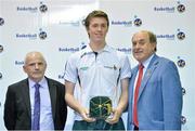 8 June 2013; Stephen O'Brien, Moycullen, Co. Galway, is presented with his Under 18 Boy's International Cap by Ger Tarrant, I.A.C, left, and Gerry Kelly, President of Basketball Ireland. Basketball Ireland Annual Awards 2012/2013, National Basketball Arena, Tallaght, Dublin. Picture credit: Barry Cregg / SPORTSFILE