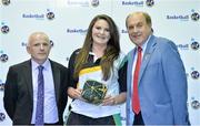8 June 2013; Sarah Kenny, Cork, is presented with her Under 16 Girl's International Cap by Ger Tarrant, I.A.C, left, and Gerry Kelly, President of Basketball Ireland. Basketball Ireland Annual Awards 2012/2013, National Basketball Arena, Tallaght, Dublin. Picture credit: Barry Cregg / SPORTSFILE