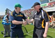 9 June 2013; Kilkenny manager Brian Cody, right, and Offaly manager Ollie Baker shake hands after the match. Leinster GAA Hurling Senior Championship Quarter-Final, Offaly v Kilkenny, O'Connor Park, Tullamore, Co. Offaly. Picture credit: Brian Lawless / SPORTSFILE