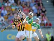 9 June 2013; Eoin Larkin, Kilkenny, in action against David Kenny, Offaly. Leinster GAA Hurling Senior Championship Quarter-Final, Offaly v Kilkenny, O'Connor Park, Tullamore, Co. Offaly. Picture credit: Brian Lawless / SPORTSFILE
