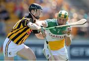 9 June 2013; Ger Healion, Offaly, in action against Matthew Ruth, Kilkenny. Leinster GAA Hurling Senior Championship Quarter-Final, Offaly v Kilkenny, O'Connor Park, Tullamore, Co. Offaly. Picture credit: Brian Lawless / SPORTSFILE