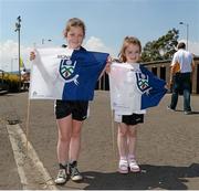 9 June 2013;  Monaghan supporters Aoife, 9 years, and Orla McElroy, 7 years, from Emyvale, Co Monaghan. Ulster GAA Football Senior Championship Quarter-Final, Antrim v Monaghan, Casement Park, Belfast, Co. Antrim. Picture credit: Oliver McVeigh / SPORTSFILE
