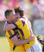 9 June 2013; Wexford players Aindreas Doyle, left, and Robert Tierney, celebrate after the game. Leinster GAA Football Senior Championship Quarter-Final, Louth v Wexford, County Grounds, Drogheda, Co. Louth. Picture credit: Dáire Brennan / SPORTSFILE