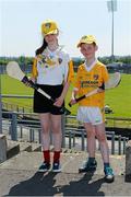 9 June 2013; Antrim supporters Ciara and Pearce Hamill, 12 and 7 years old, from the Eire Og, Club, Belfast, Co Antrim. Ulster GAA Football Senior Championship Quarter-Final, Antrim v Monaghan, Casement Park, Belfast, Co. Antrim. Picture credit: Oliver McVeigh / SPORTSFILE