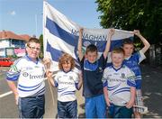 9 June 2013; Ciaran O'Reilly, Conor Burns, Cian Burns, Ronan O'Reilly, and Oisin Burns, Monaghan supporters from Carrickmacross, Co Monaghan. Ulster GAA Football Senior Championship Quarter-Final, Antrim v Monaghan, Casement Park, Belfast, Co. Antrim. Picture credit: Oliver McVeigh / SPORTSFILE
