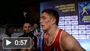 Ireland's Jason Quigley speaking to Kenneth Egan after beating Scotland's Aston Brown in their Men's Middleweight 75Kg Last 16 bout at the 2013 AIBA World Boxing Championships in Almaty, Kazakhstan.
