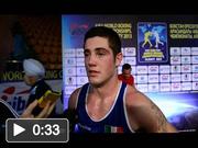 Ireland's Joe Ward speaks to Kenneth Egan after beating Hungary's Norbert Harsca in their Men's Light Heavyweight 81Kg Last 16 bout at the 2013 AIBA World Boxing Championships in Almaty, Kazakhstan.