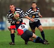 22 January 2000; Emmet Farrell, Blackrock is tackled by Andy Matchett, Belfast Harlequinns, A.I.B League Divison 2, Blackrock v Belfast Harlequinns, Stradbrook, Dublin. Rugby. Picture credit; Damien Eagers/SPORTSFILE