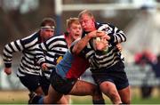 22 January 2000; Leo Cullen, Blackrock is tackled by Andy Matchett, Belfast Harlequinns, A.I.B League Divison 2, Blackrock v Belfast Harlequinns, Stradbrook, Dublin. Rugby. Picture credit; Damien Eagers/SPORTSFILE