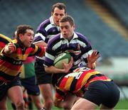 22 January 2000; Peter O'Malley, Terenure is tackled by No13 Shane Horgan and David O'Mahony, Lansdowne during the A.I.B. League Divison 1, Lansdowne v Terenure, Lansdowne Road, Dublin. Rugby. Picture credit; Matt Browne/SPORTSFILE