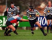 22 January 2000; Rory Rogers, Blackrock is tackled by Allan Robinson, Belfast Harlequinns, A.I.B League Divison 2, Blackrock v Belfast Harlequinns, Stradbrook, Dublin. Rugby. Picture credit; Damien Eagers/SPORTSFILE