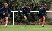 11 November 1999; (From left to right) are Damien Duff, Denis Irwin and David Connolly, pictured during the Republic of Ireland training session at Tolka Rovers, Dublin Picture credit; David Maher/SPORTSFILE