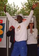 25 October 1999; Kenya's John Mutai celebrates after winning The 1999 98FM Dublin City Marathon, O'Connell Street, Dublin. Athletics. Picture credit; Brendan Moran/SPORTSFILE