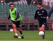 12 November 1999; Stephen Carr (left) and Denis Irwin pictured during the Republic of Ireland training session at Lansdowne Road, Dublin. Soccer. Picture credit; David Maher/SPORTSFILE