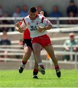 11 July 1999; Matt McGleenan, Tyrone in action against Michael Magill, Down, Ulster Football Championship Semi Final, Casement Park. Picture Credit; Damien Eagers/SPORTSFILE