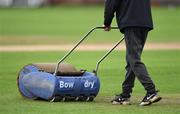 11 September 2021; A detailed view of a groundstaff member rolling the playing area before Clear Currency Women’s All-Ireland T20 Cup Final match between Bready cricket club and Pembroke cricket club at Bready Cricket Club in Tyrone. Photo by Ben McShane/Sportsfile