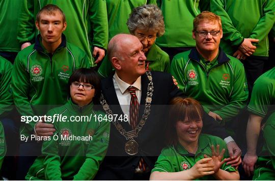 Lord Mayor of Dublin, Nial Ring, greets the Dublin athletes set to represent Ireland at the World Summer Games in Abu Dhabi in 2019