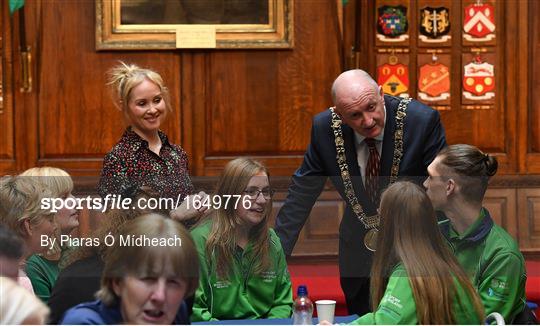 Lord Mayor of Dublin, Nial Ring, greets the Dublin athletes set to represent Ireland at the World Summer Games in Abu Dhabi in 2019
